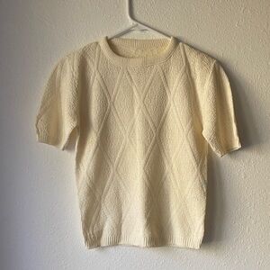 Vintage Cream Textured Short Sleeve Sweater Turbo Orlon Acrylic Mid Century